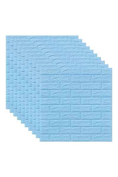 selling depot Set of 10 3D Self-Adhesive Foam Wallpaper Tiles, Brick Pattern, Blue, 70x70x0.3 cm
