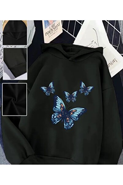 herkesemoda Φούτερ με κουκούλα με λεπτομέρεια εκτύπωσης πεταλούδων