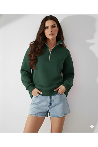 BY CAESAR سويت شيرت نسائي مسطح ياقة مرتفعة متوسطة الطول