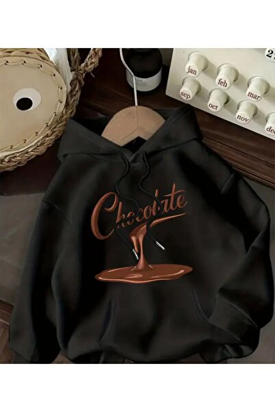 herkesemoda cu glugă Hanorac cu imprimeu cu ciocolată