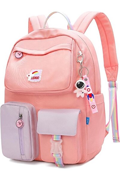 AUOBAG Rucsac roz cu fermoar pentru scoala fete, dimensiune 32x43x15 cm,