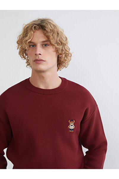 LC Waikiki Xside Crew Neck Bear Teddy Embroidered Men's Knitwear Sweater