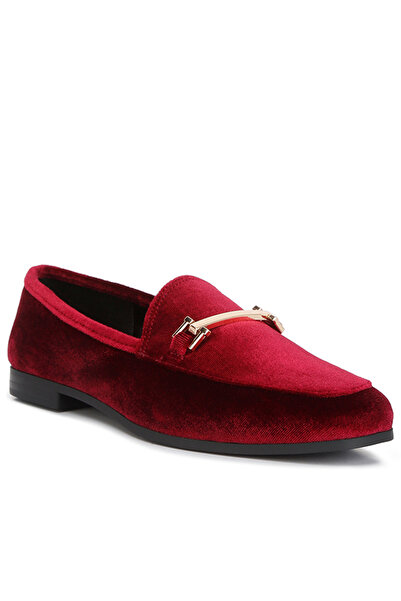 london Rag Women Horsebit Embellsihed Velvet Loafers in Burgundy