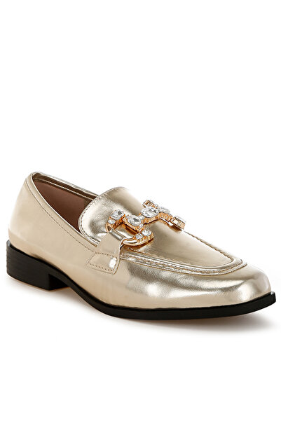 london Rag Women Diamante Horsebit Metallic Loafers in Gold