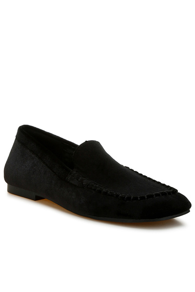 london Rag Women Velvet Flat Loafers in Black