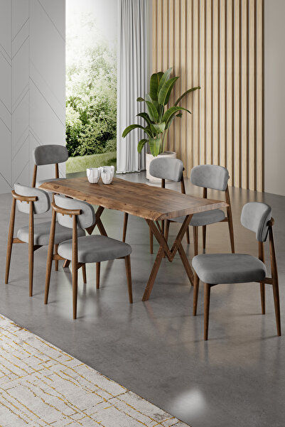 Canisa Wedex Serisi 84x181 Sabit Mdf Membran Üst Tabla Mutfak Masası Takımı 6...