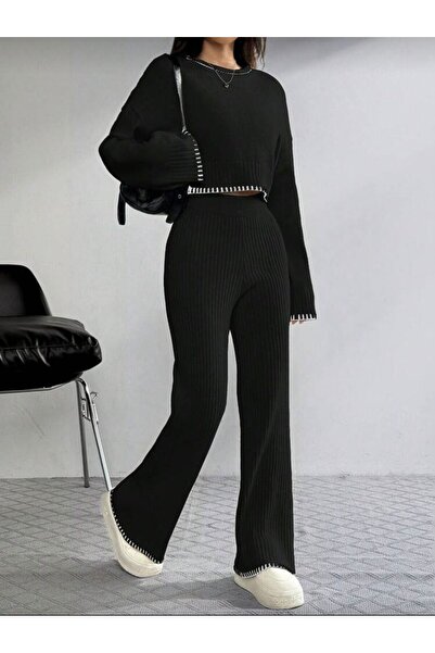 NEWCO Set de tricotaje dublu pentru femei, detaliat în stil ciobanesc, ecru