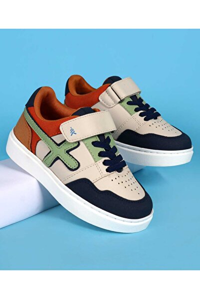 Pine kids Velcro Closer Casual Shoes with Tape Design - White & Navy Blue