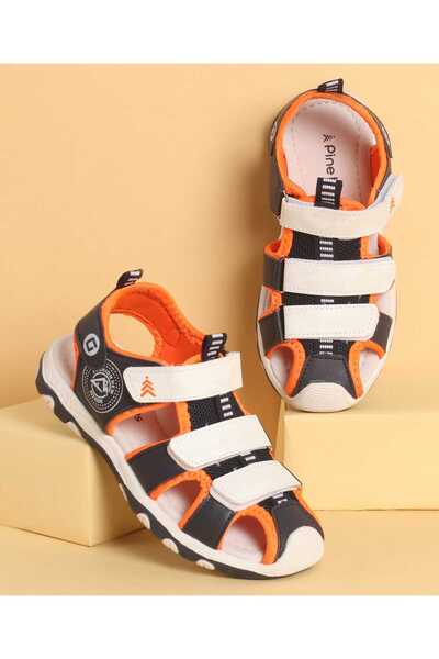 Pine kids Sandals with Velcro Closure & Colour Block Design - Black/Orange/White
