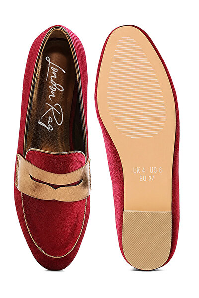 london Rag حذاء نسائي مخملي بدون رباط بلون عنابي