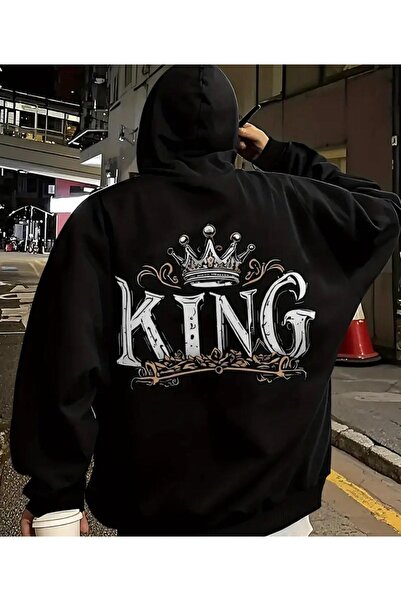 herkesemoda Hooded Sweatshirt with Back King Print Detail