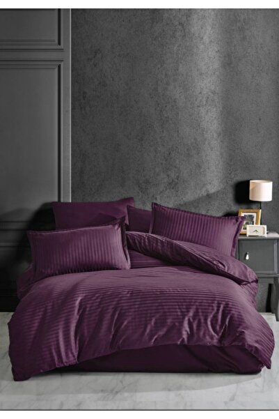 Clasy Striped Single Satin Duvet Cover Set Purple