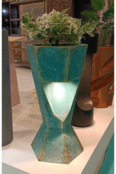 Astera Decor Özel El Yapımı Boyanmış Işıklı Fiber Saksı (aydınlatma) 40:40 De...