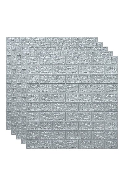selling depot Set of 5 3D Self-Adhesive Wallpaper Panels, Soft Foam, Brick Design, Silver, 70x70x0.3 cm