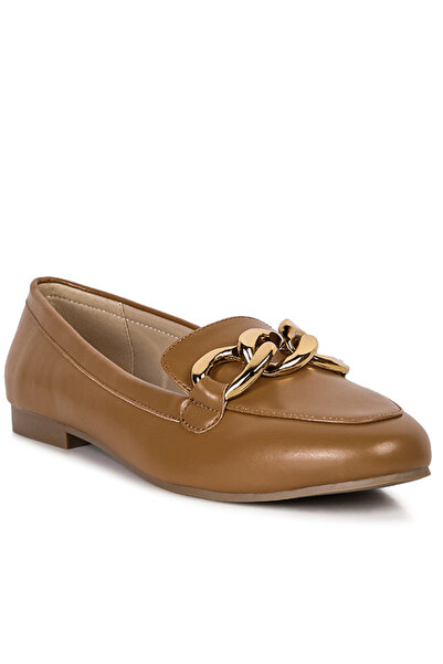 london Rag Women Tan Metal Chain Faux Leather Loafers