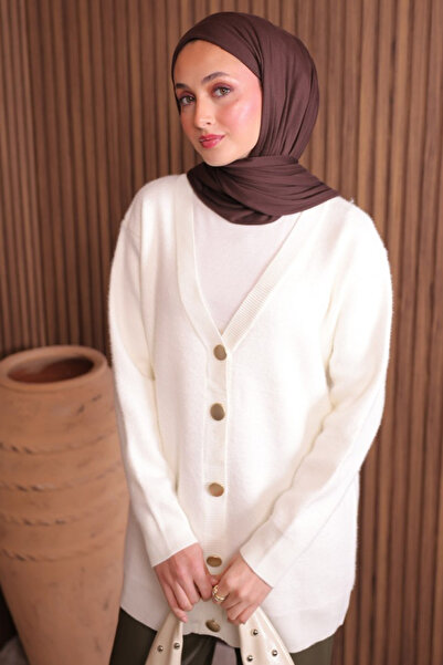 FERHEL Women's Bearded Rope Soft Woven Knitwear Cardigan