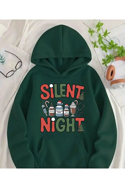 herkesemoda Тиха нощ Печат Подробна суитшърт с качулка