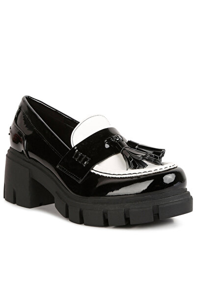 london Rag Women Black & White Tassels Detail Chunky Loafers