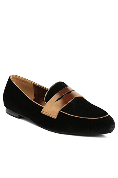 london Rag Women Penny Strap Velvet Loafers in Black