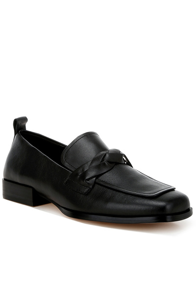 london Rag Women Genuine Leather Braided Loafers in Black