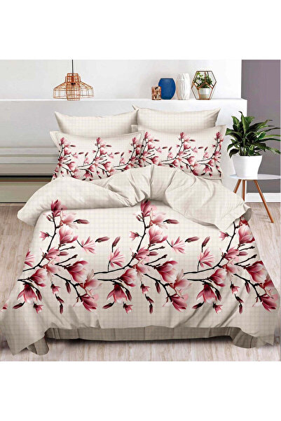 trendyhome Set de lenjerie de pat din bumbac fin, cu elastic, format din 6 piese - Magnolia/Crem