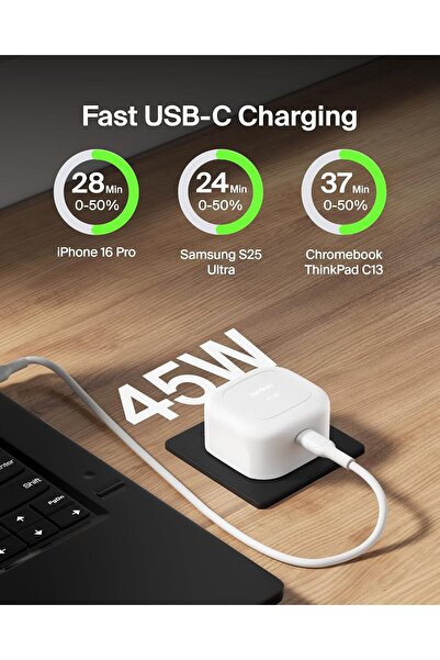 Belkin Compact Wall Charger 45W USB-C PD Fast Charger - White