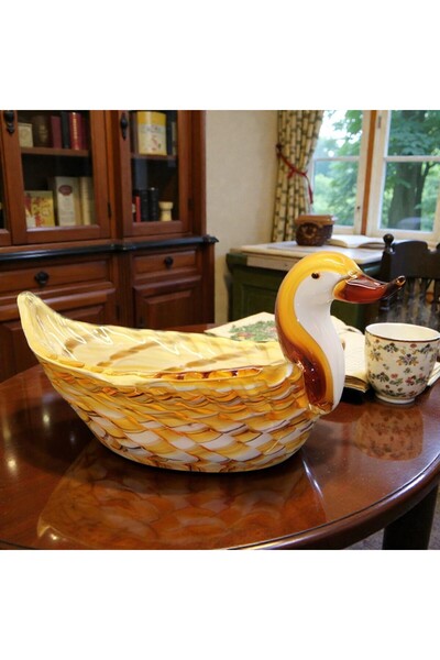 Kuzey Tacı Murano Luxury Swan Designed Thick Glass Bowl Natural Decoration La...