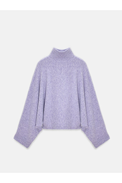Dilvin 10817 Wool Blend Batwing Sleeve Knit Sweater-Lilac
