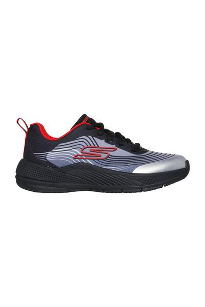 SKECHERS Microspec Advance Revconix Haptic Print Overlay Lace Up Shoes - Black/Silver/Red