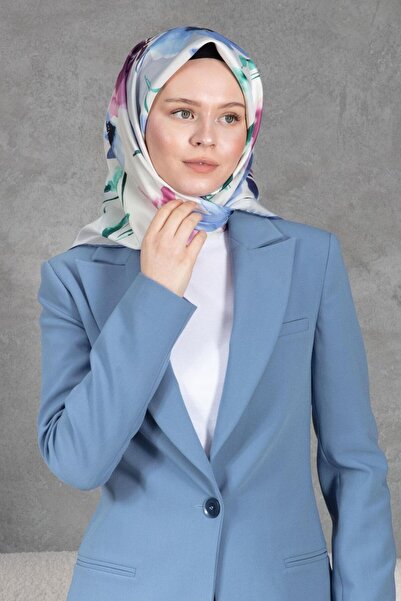 Vissona Tivil Silk Scarf 61021 - 9 - 0020 - 0031 Indigo Dusty Rose Pastel Pattern