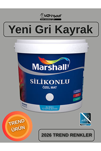 Marshall Silikonlu Özel Mat Silinebilir Kokusuz İç Cephe Boyası Yeni Gri Kayrak