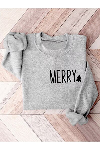 AEMİ Unisex La mulți ani cu imprimeu Anul Nou supradimensionat guler rotund S...