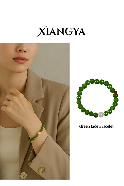 XIANGYA سوار من اليشم الأخضر مع خرز زجاجي أبيض وخرز أحمر، 8 مم، مجوهرات بتصمي...
