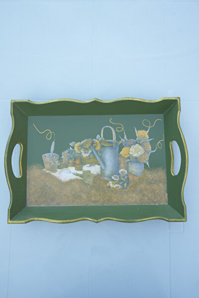 Single Çiçekli bahçe desenli tepsi