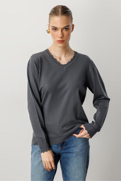 accort V yaka Angora Triko Kazak-FUME