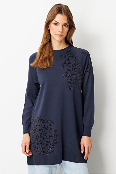 accort Reglan Kol Leopar Desenli Triko Tunik-LACI