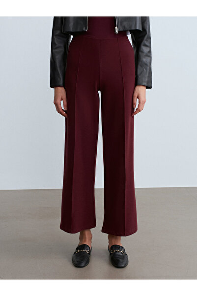Dilvin 71941 Elastic Waist Wide Leg Sweatpants-Burgundy