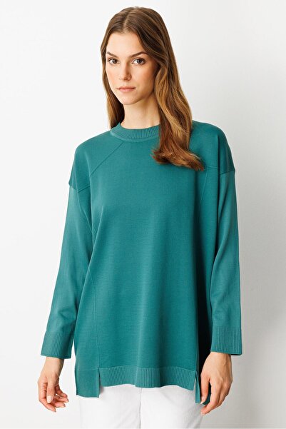 accort Yuvarlak Yaka Basic Triko-ZÜMRÜT