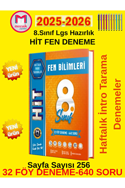 8.Sınıf LGS Hazırlık Hit Fen 32 Föy Deneme 640 Soru İntro Tarama Deneme Seti+Tablet Kalem