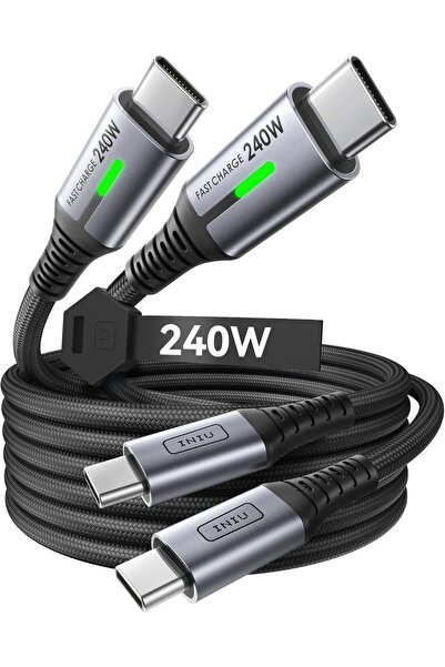 iniu كابل USB-C بطول 2 متر، عبوة من قطعتين، كابل شحن فائق السرعة من النوع C إ...