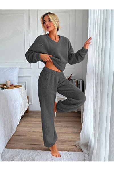 COOLHILL Polyanna Women's Pink Oversized Plush Top and Bottom Set