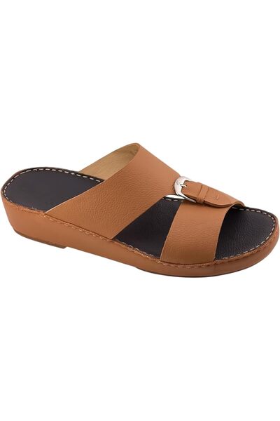 Alnahham صندل عربي يدوي الصنع للرجال من A E T | جلد طبيعي بالكامل، إبزيم، نعل داخلي بلون بني فاتح