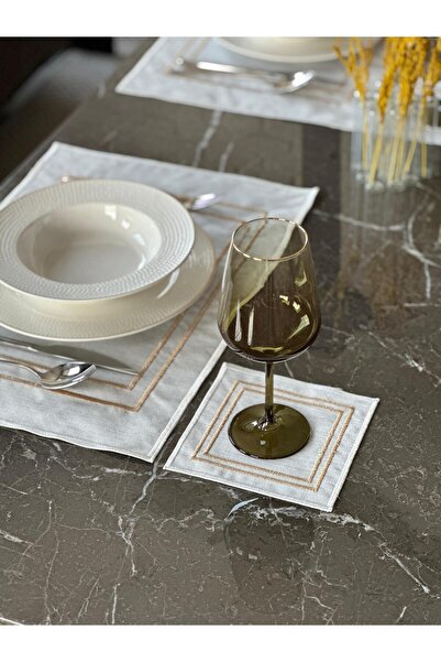 Lucien Home Nakışlı Amerikan Servis Kokteyl/Sunum Peçetesi Seti 4'lü