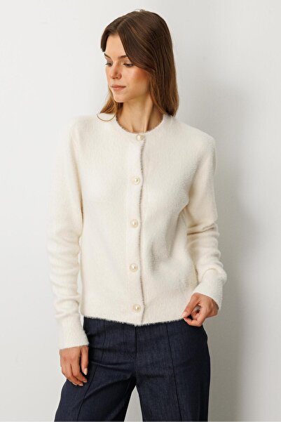 accort Düğme Detaylı Triko Hırka-EKRU
