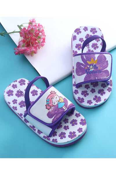 Babyoye شباشب مطبوع أميرة وزهور مع حزام خلفي - بنفسجي