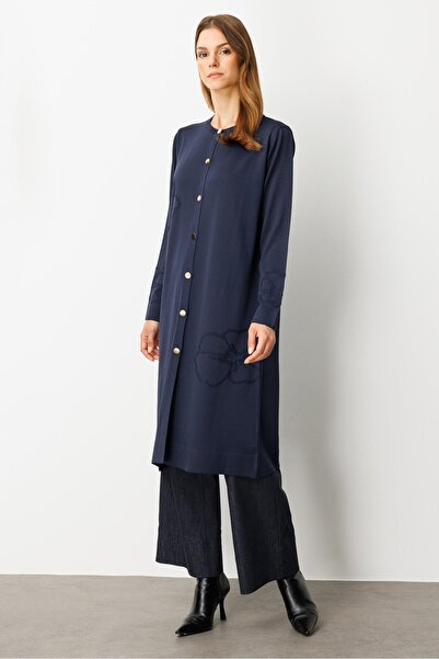 accort Çiçek Desenli Uzun Triko Hırka-LACI