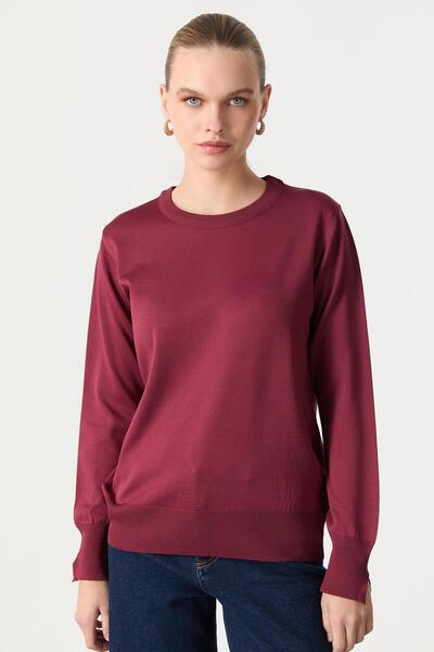 accort Biye Detaylı Basic Triko Kazak-BORDO