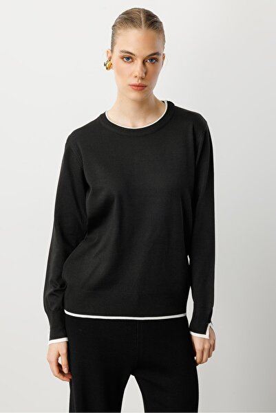 accort Biye Detaylı Basic Triko Kazak-SİYAH