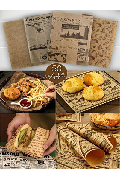 Tasarım Evi Kendinden Desenli Yağlı Kağıt | 50 Adet Vintage Gazete Desen Sunu...
