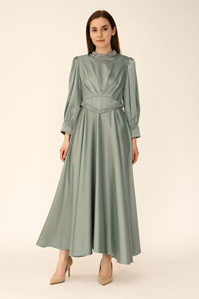 Kayra Draped Embroidered Satin Dress